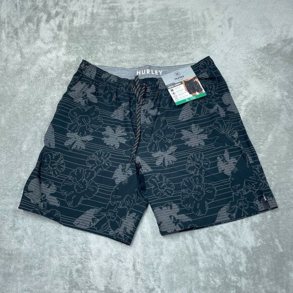 Hurley Mens XL Black Floral Swim Shorts 4-Way Stretch Comfort Waistband a0295 - Picture 1 of 6